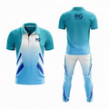 Turquoise and white custom cricket jersey and trousers – Aqua Vector uniform