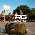 Olive custom utility sports duffel bag with carry handles and shoulder strap