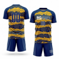 Navy and gold custom soccer jersey with matching personalised shorts