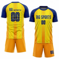 Yellow and navy custom soccer jersey with matching personalised shorts